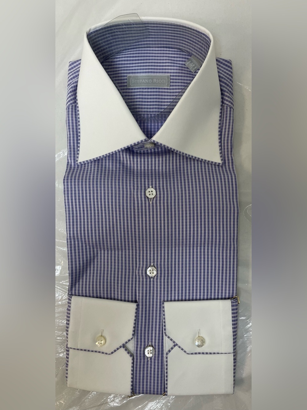 STEFANO RICCI Made in Italy Contrast Collar & Cuff Check Dress Shirt 15 1/2 $950